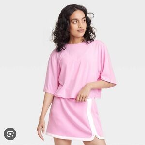 JoyLab Bubble Gum Pink Boxy Crop Short-Sleeve Athletic Top. Women’s Size Large